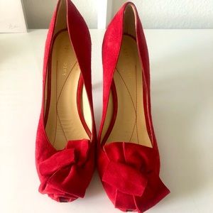 Kate Spade red suede peep-toe pumps 7.5
